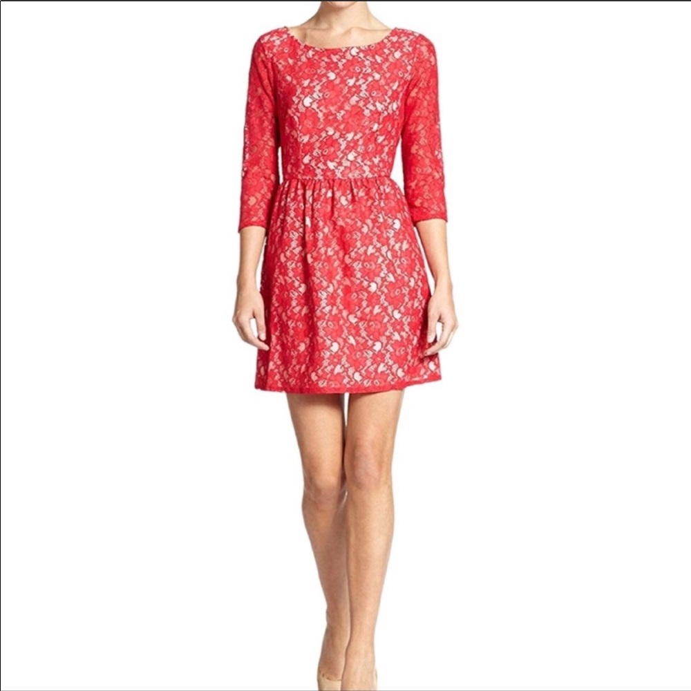 French Connection Red Lace Holiday Dress